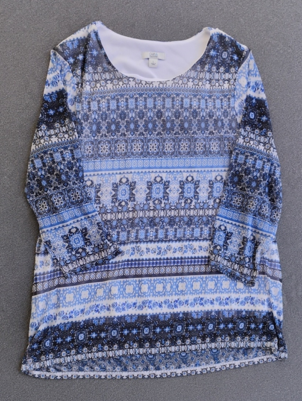 croft & barrow Blue and White Patterned Scoop Neck Tunic